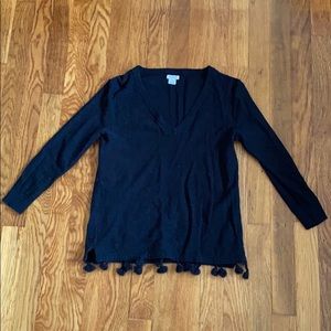 J. Crew V Neck Sweater with Tassels in Black